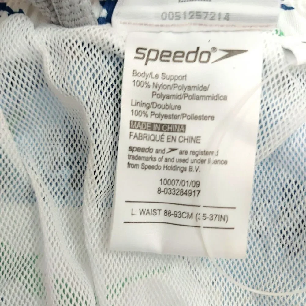 Speedo Swim Trunks Shorts Mens Large White Tropical Print Mesh Summer Beach